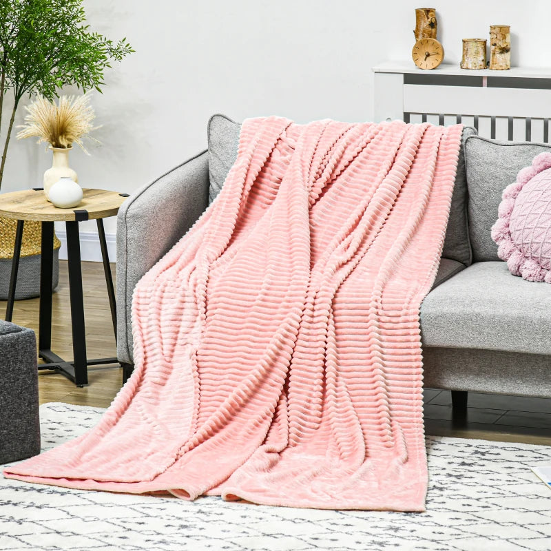 Large - Pink - Fleece Blanket / Reversible Warm Throw (King Size)