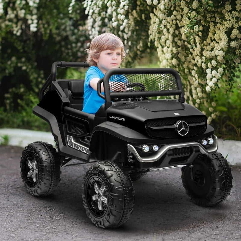 12V - Buggy / Unimog, Kids Electric Ride on Car, with Remote Control, Horn, Lights and MP3 - Black