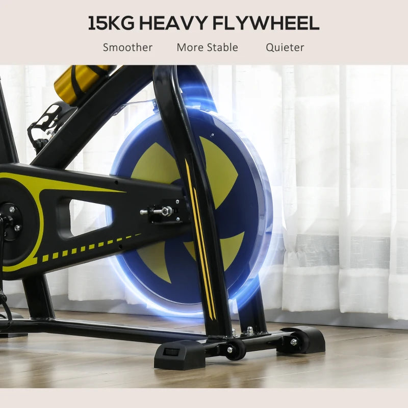 Belt Driven Stationary Cycling Exercise Bike with Adjustable Seat and Resistance - Black / Yellow