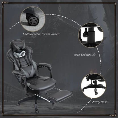 Computer Gaming Chair with Lumbar Support and Footrest - Grey / Black