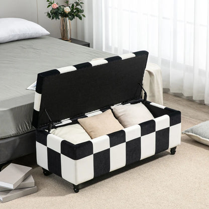 Black & White Tile Patterned Button Tufted Storage / Bed End Ottoman