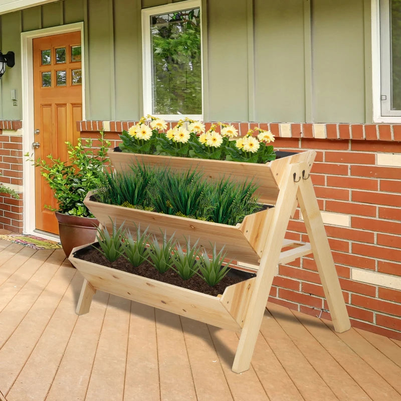 142L - 3-Tier Raised Garden Bed Planter Box with Hooks