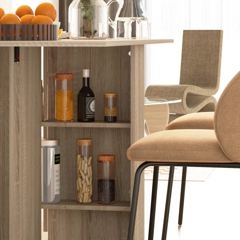 Foldaway Drop Leaf Dining Table with 2-Tier Shelving - Natural Wood Finish