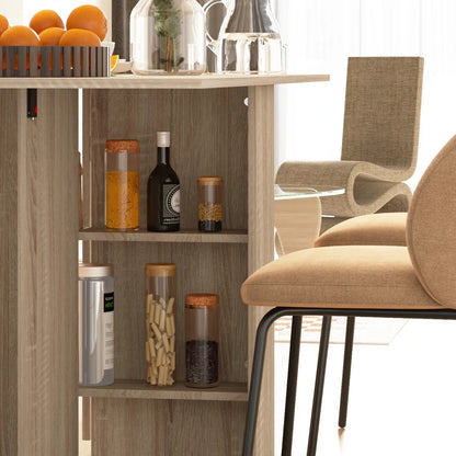 Foldaway Drop Leaf Dining Table with 2-Tier Shelving - Natural Wood Finish