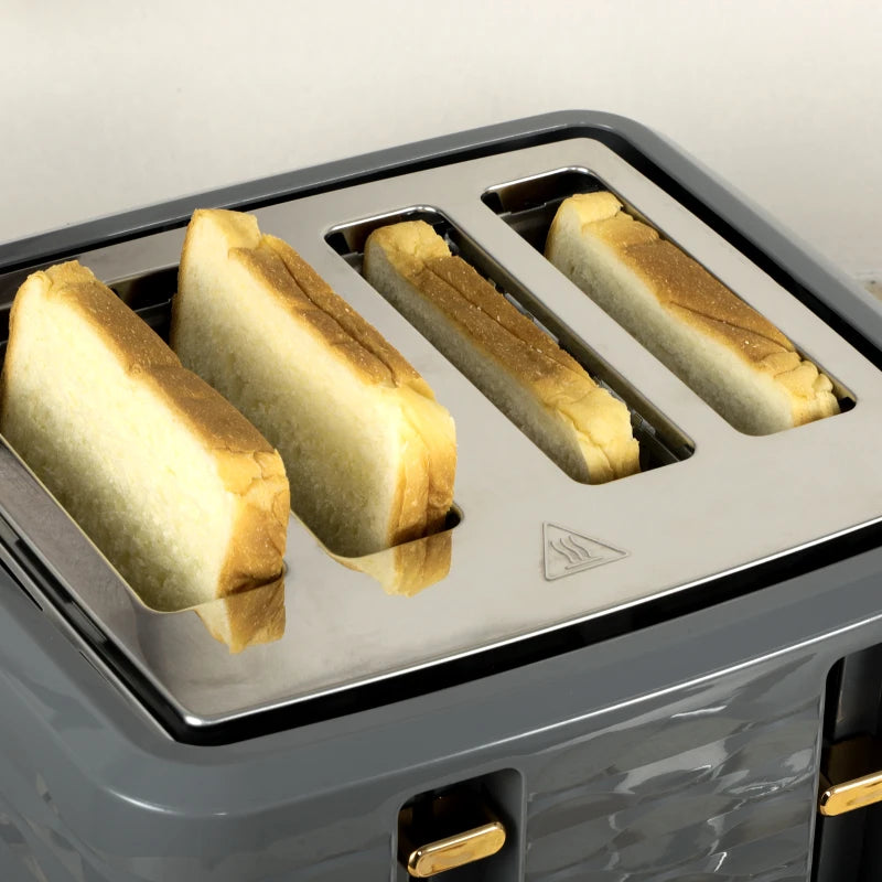 Kettle (1.7L) and Toaster Set with 7 Browning Controls and Crumb Tray (4 Slice) - Grey / Gold