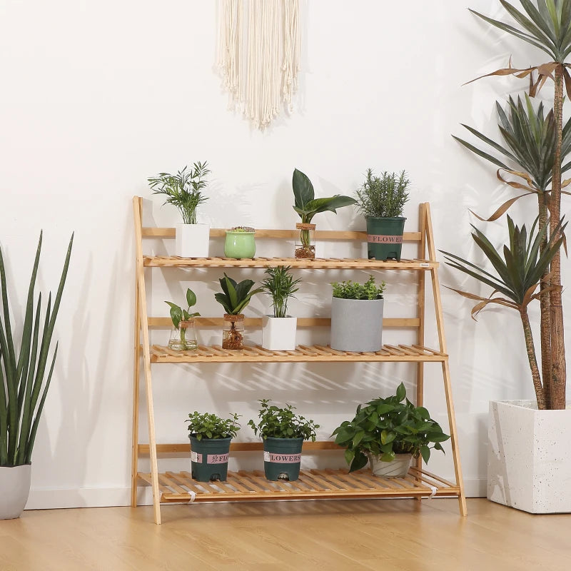 Wide 3-Tier - Bamboo Wood Plant Pot Stand / Flower Rack Shelving