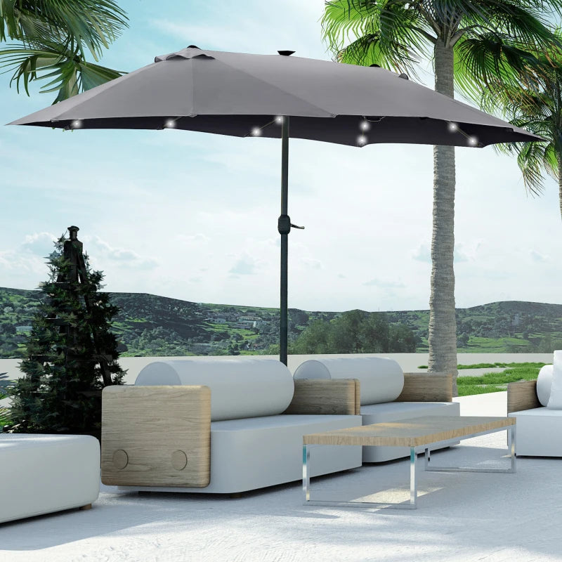 LED - Double Sided Parasol Sun Umbrella - Solar Lights - (4.4m) - (Base Not Included) - Dark Grey