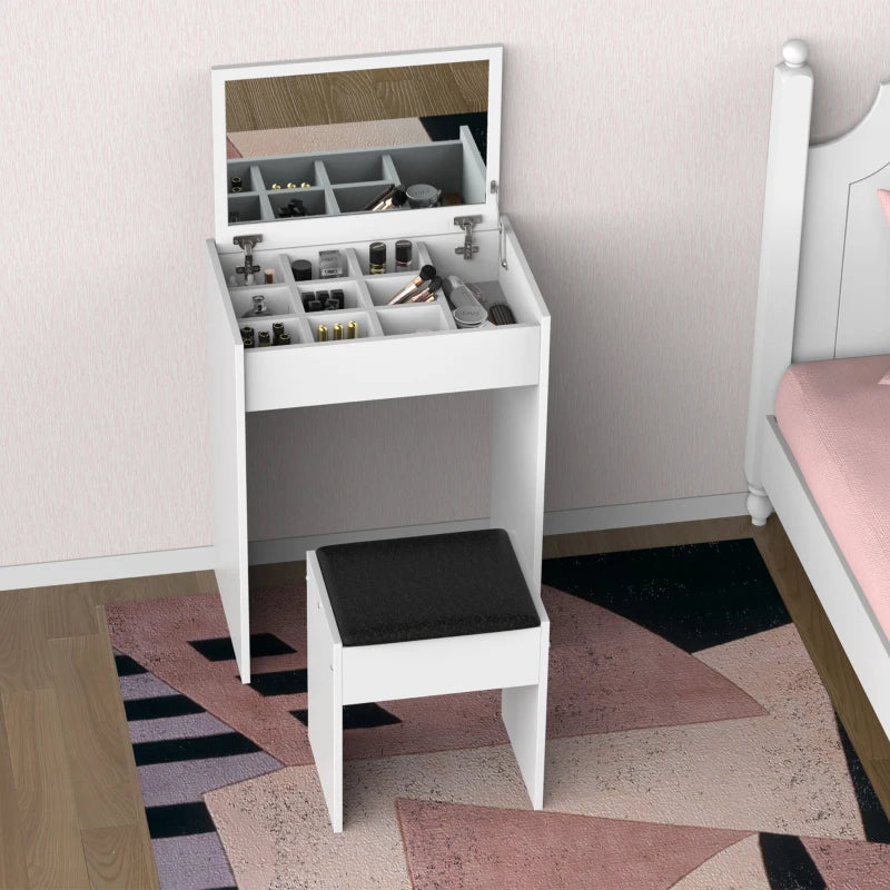 Makeup Dressing Table with Flip up Vanity Mirror and Organised Storage Square Grid