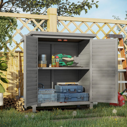 Mid Size - 2 Door Garden Shed / Tool Organiser with 2-Tier Shelving - Grey