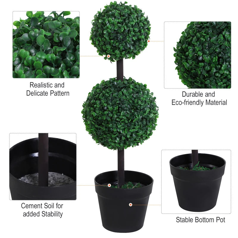 Set of 2 - Small - 2-Ball Boxwood Topiary - Indoor / Outdoor - 67cm