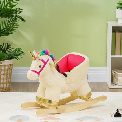 Unicorn Ride on Rocking Horse Toy with Realistic Sound Effect and Bucket Seat with Safety Belt