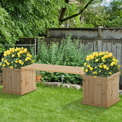 Garden Wooden Bench with Raised Bed Planters