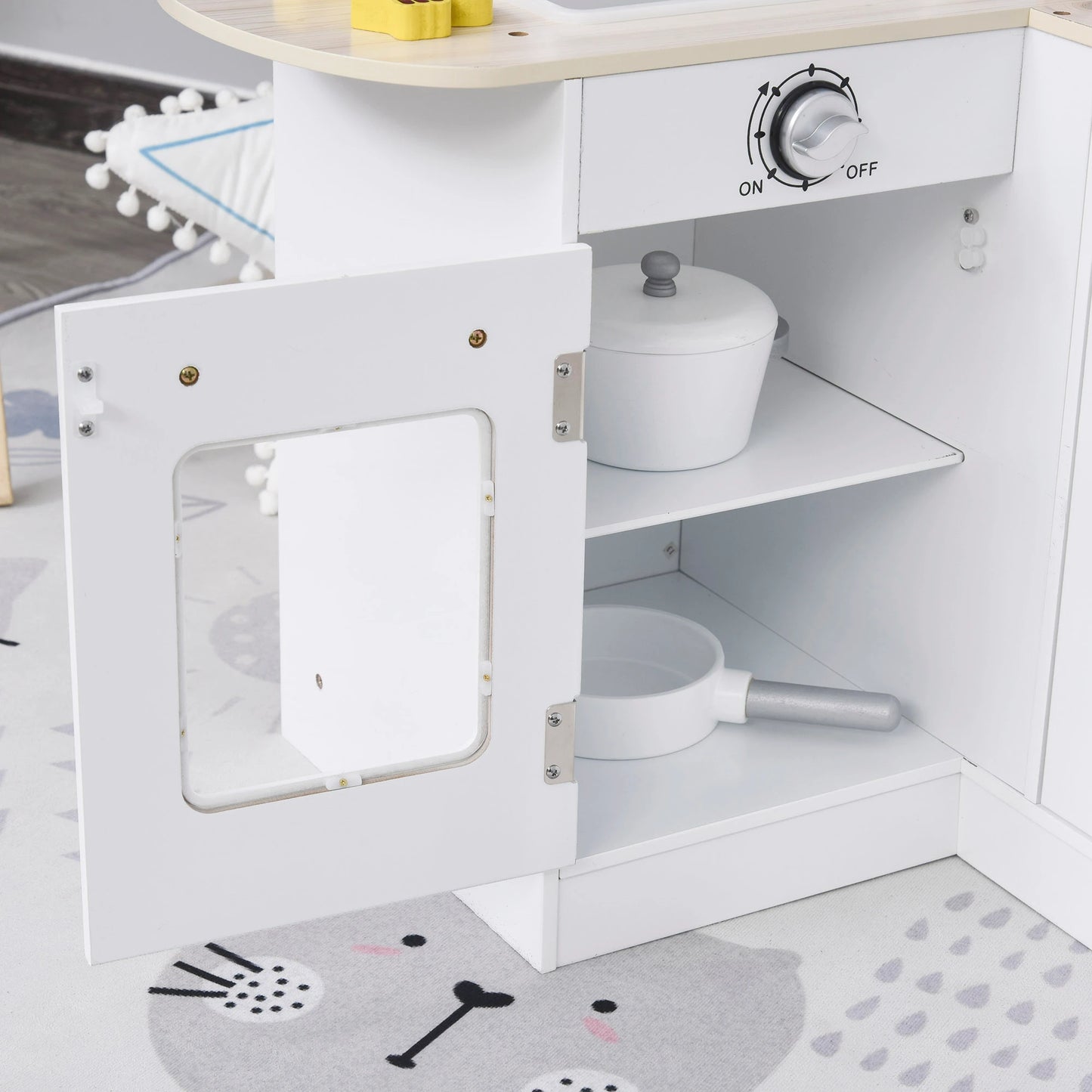 Kids Kitchen Playset with Tap, Fridge and Microwave - White