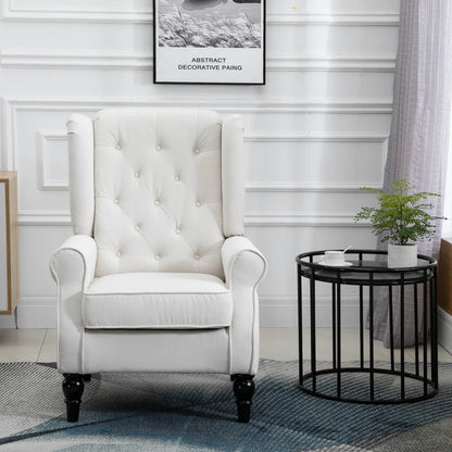 Retro Wingback Tufted Button Accent Armchair with Soft Cushioned Back & Seat - White