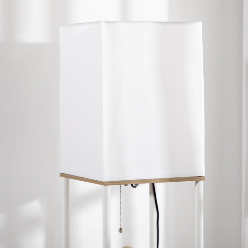 3-Tier Storage Floor Lamp Tall with Fabric Lampshade and Pull Chain Switch