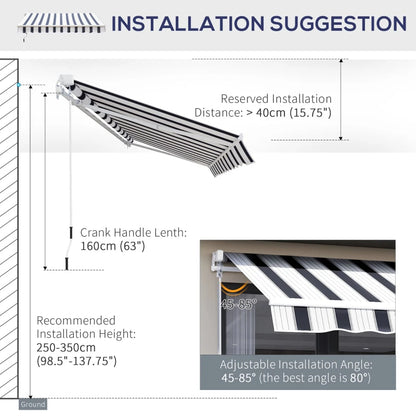 (2.5-2m) Adjustable Winding Retractable Canopy Awning - Navy / White Stripe