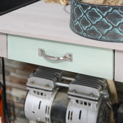 Two Tone - Garden Potting Bench Table with Chalkboard, Sink, Gridded Backboard and Underneath Storage