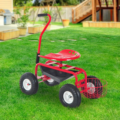 Heavy Duty - Rolling Garden Planting Cart / Station with Tool Tray & Basket