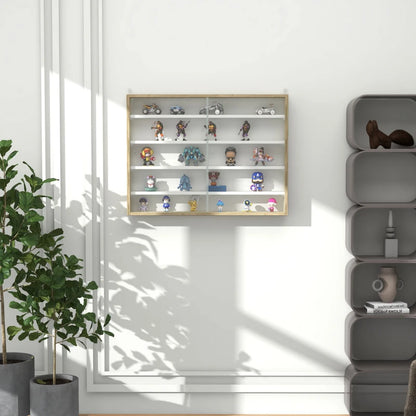 5-Tier Wall Display Shelf with 4 Adjustable Shelves and Glass Doors - Natural Wood/White