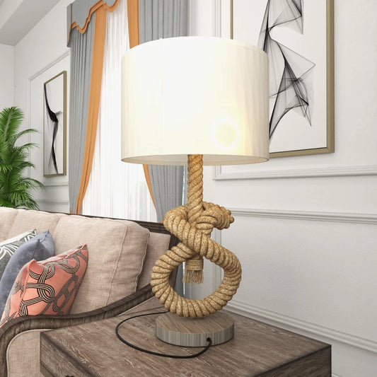 Nautical Design Table Lamp with Built-In USB Charging Port