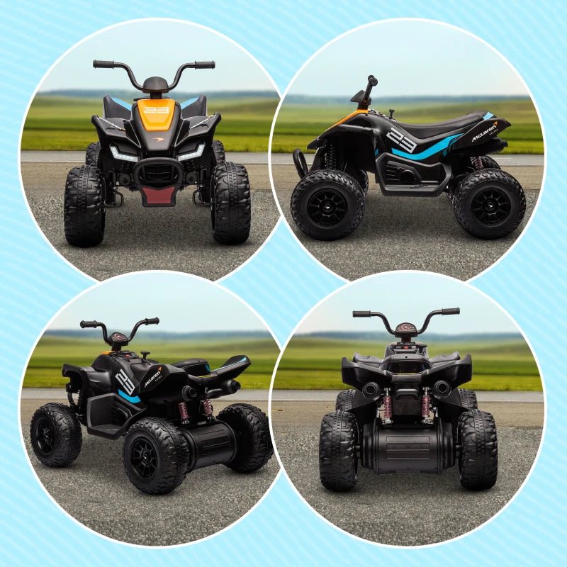 12V Quad Bike, with Music, Headlights, MP3 Slot and Suspension, for Ages 3-8 Years - Black