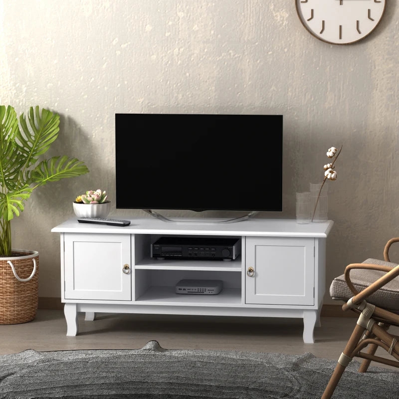 TV Stand Cabinet with Cable Management Holes and Curved Style Wooden Feet