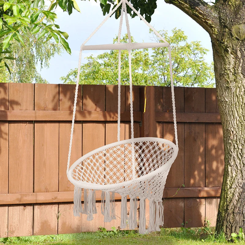 Macrame Rope Knitted Style Hanging Half Moon Chair with Hanging Tassels