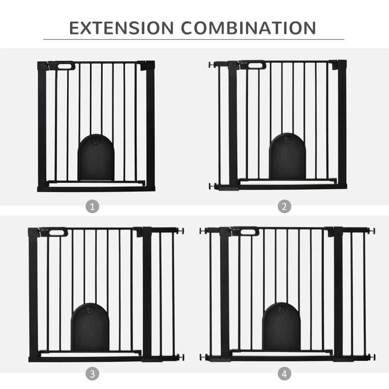 Dog Gate / Stairgate with Built in Cat Flap - Pressure Fit - (75-103cm)