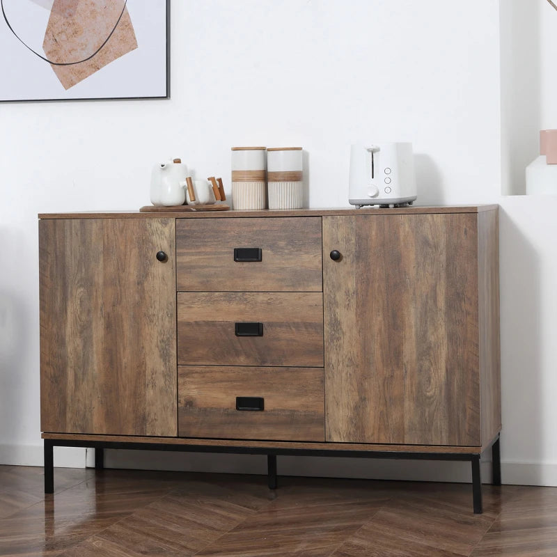 Farmhouse Style Storage Cabinet with 2 Cupboards and 3 Pull Out Drawers