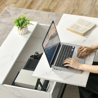 Marble Effect - Lifting Tabletop Coffee Table with Hidden Storage Compartment