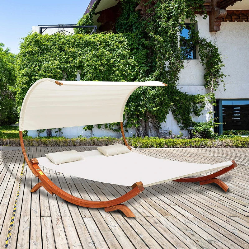 Wooden Hammock Style Double Day Bed with Canopy Head Shade