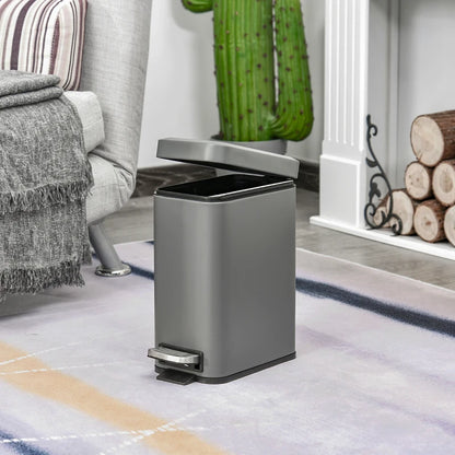 5L - Compact Steel Body - Step Bin with Removable Bucket and Quiet Close Lid