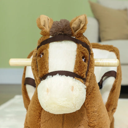 Kids Rocking Horse Plush Ride on Horse with Sound Effect and Wooden Base