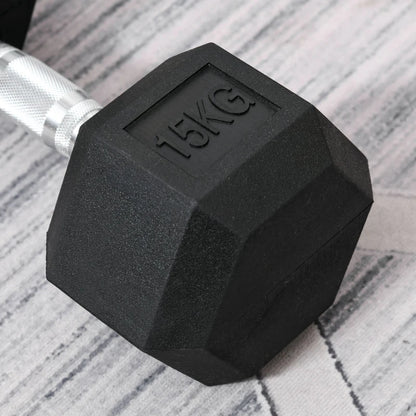 Strength Training Rubber Hex Dumbbell Set of 2x 15kg