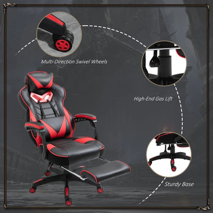 Computer Gaming Chair with Lumbar Support and Footrest - Red / Black