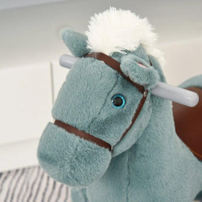 Plush Ride on Rocking Horse with Cuddle Toy Pocket - Blue