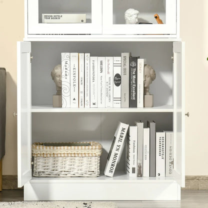 Freestanding Bookcase with Underneath Cupboard and Clear Front Glass Display Doors