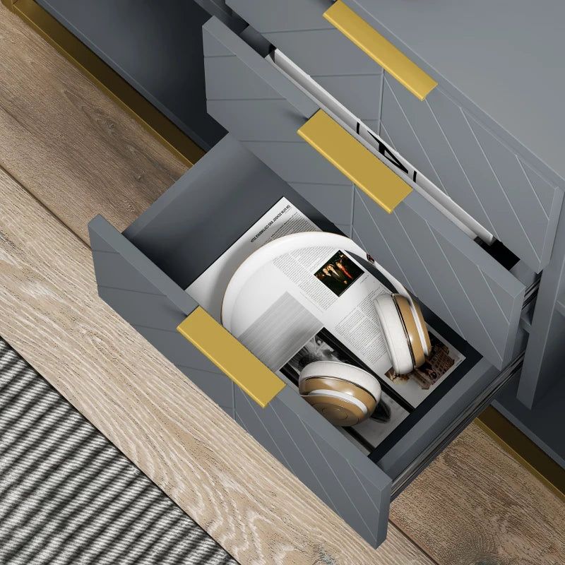 Modern Sideboard with 3-Drawers and Adjustable Shelves - Grey