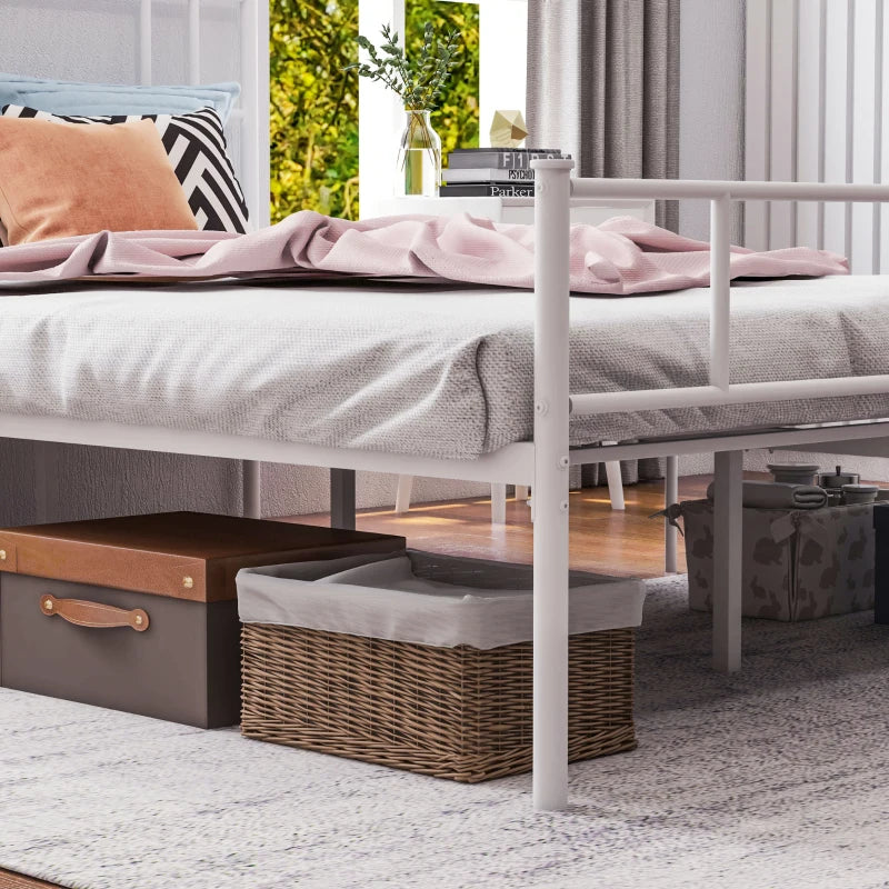 Double Metal Bed Frame - Bedstead Base with Headboard and Footboard - Metal Slat Support and Underbed Storage Space