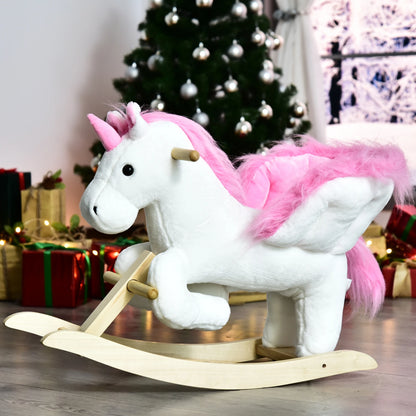 Wooden Plush Unicorn Style Rocking Horse Ride on Toy