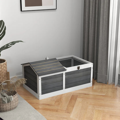 Wooden Tortoise House with Hide Den and Run - Grey