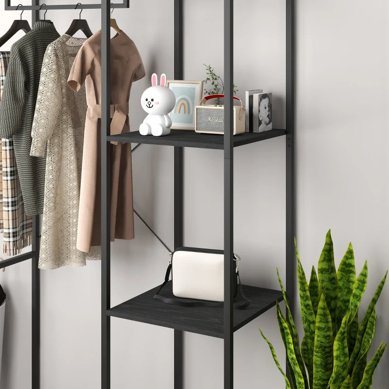 Large Steel Frame Hanger Coat Rack with 3-Tier Shoe and Display Shelving