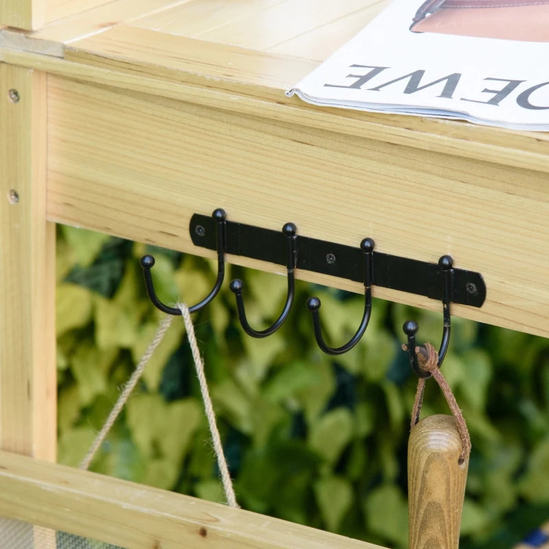 Wooden Potting Bench with Side Table, Chalkboard, Multi-Storage, Metal Sieve Screen and Hidden Sink