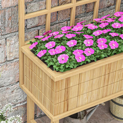 Raised Wooden Garden Planter with Back Trellis - Natural Wood Effect