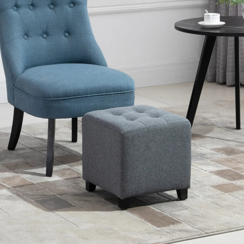 Linen Look Button Tufted Square Footstool / Cube Seat