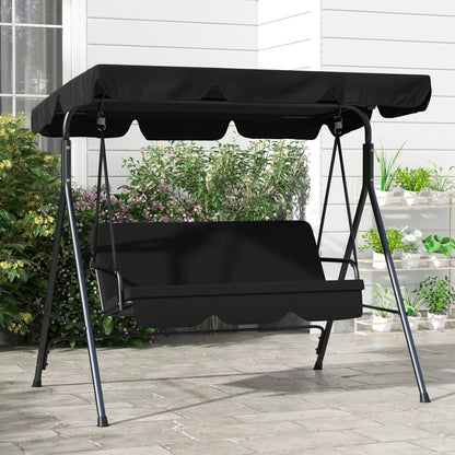 3-Seater Swing Chair with Adjustable Overhead Sun Protection Canopy - Black