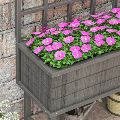 Raised Wooden Garden Planter with Back Trellis - Grey