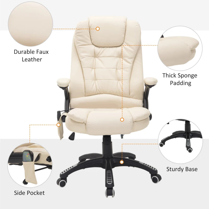 Executive Tilt & Recline Office Chair with Massage & Heat function - Cream