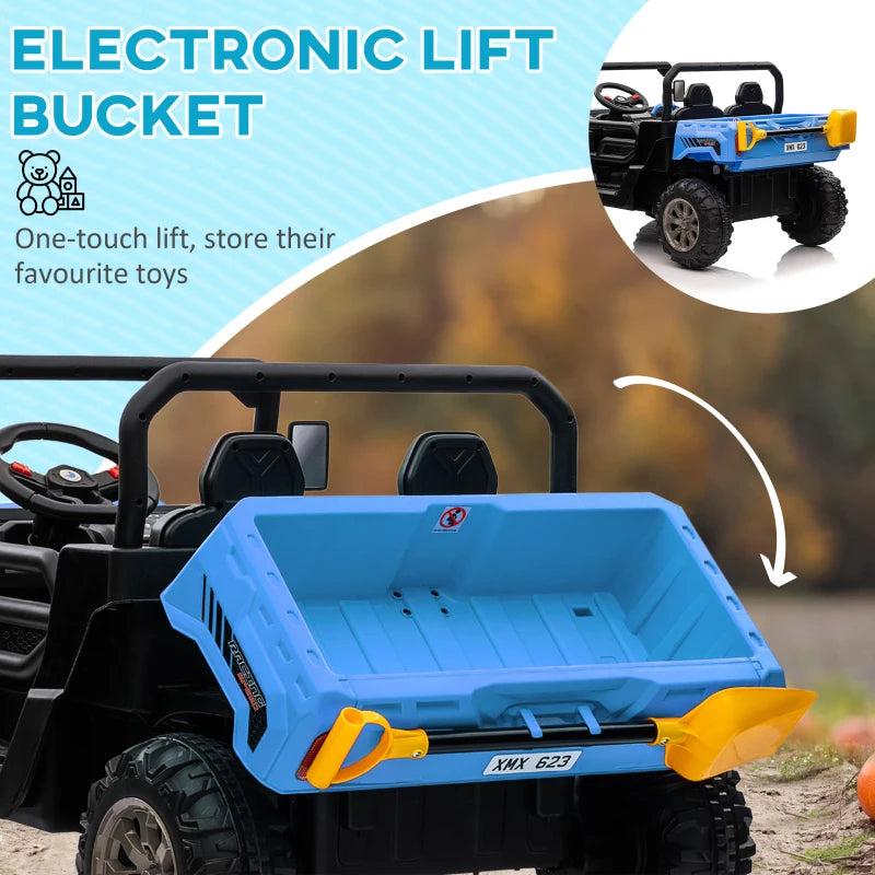 12V - 2 Seater Kids Electric Ride-On Car with Electric Bucket, Remote Control - Blue