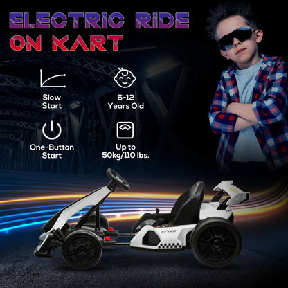 24V Electric Go Kart for Kids with Adjustable Seat and Headlights - White / Green / Black